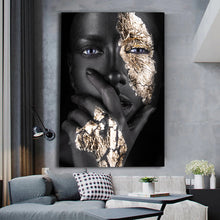 Load image into Gallery viewer, African Art Black and Gold Woman on Canvas
