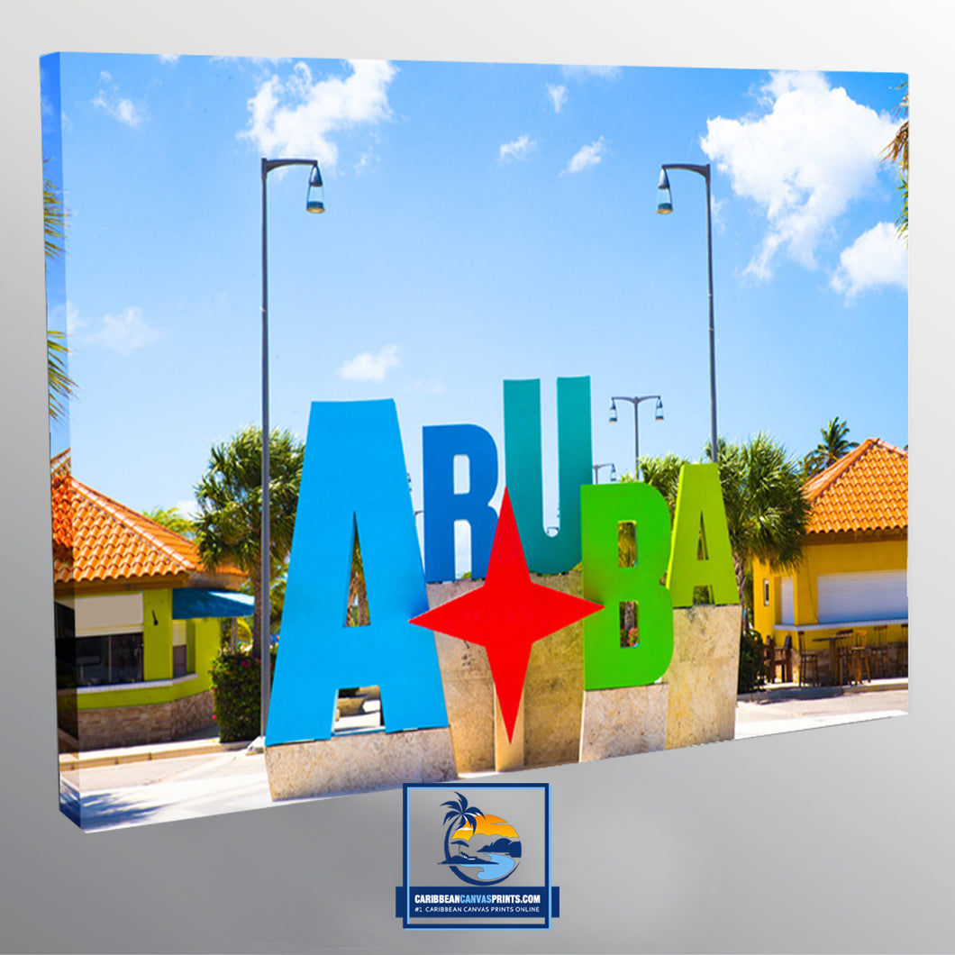Aruba tourism colorful welcome sign